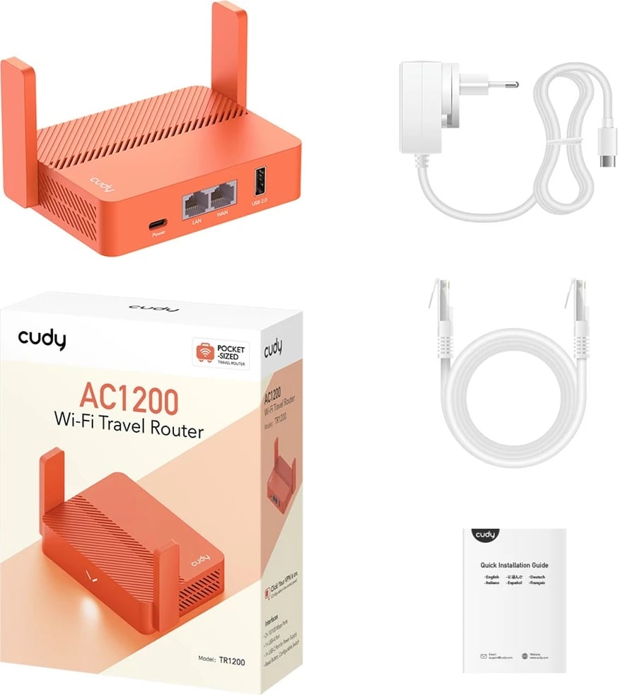 Router portabël Cudy AC1200, Fast Ethernet, Portokalli