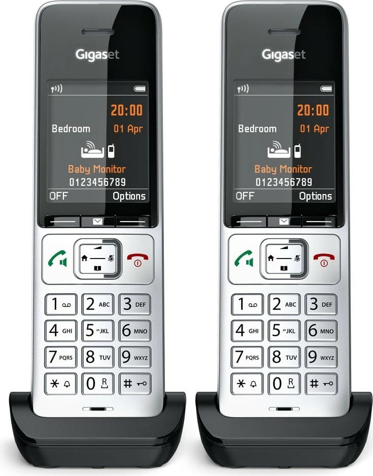 Telefon Gigaset COMFORT 500HX duo, Analog/DECT, Mbështjellës me kabllo, ID thirrës, 200 kontakte, Zi, Argjendtë