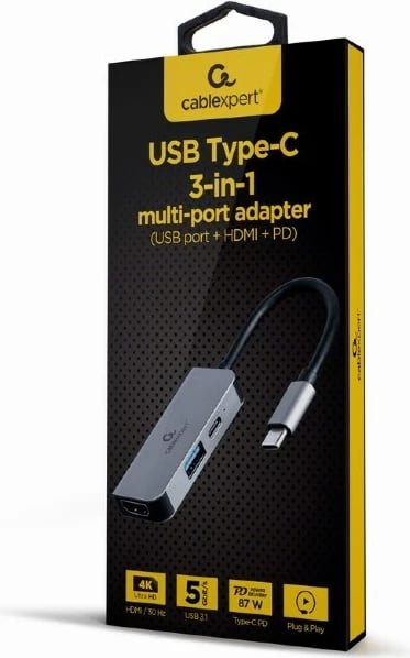 Përshtatës Gembird A-CM-COMBO3-02, USB/HDMI/PD, argjend