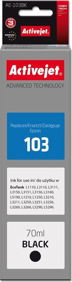 Kartuçë boje Activejet AE-103Bk, zëvendësim për Epson 103 C13T00S14A, Supreme, 70 ml, e zezë