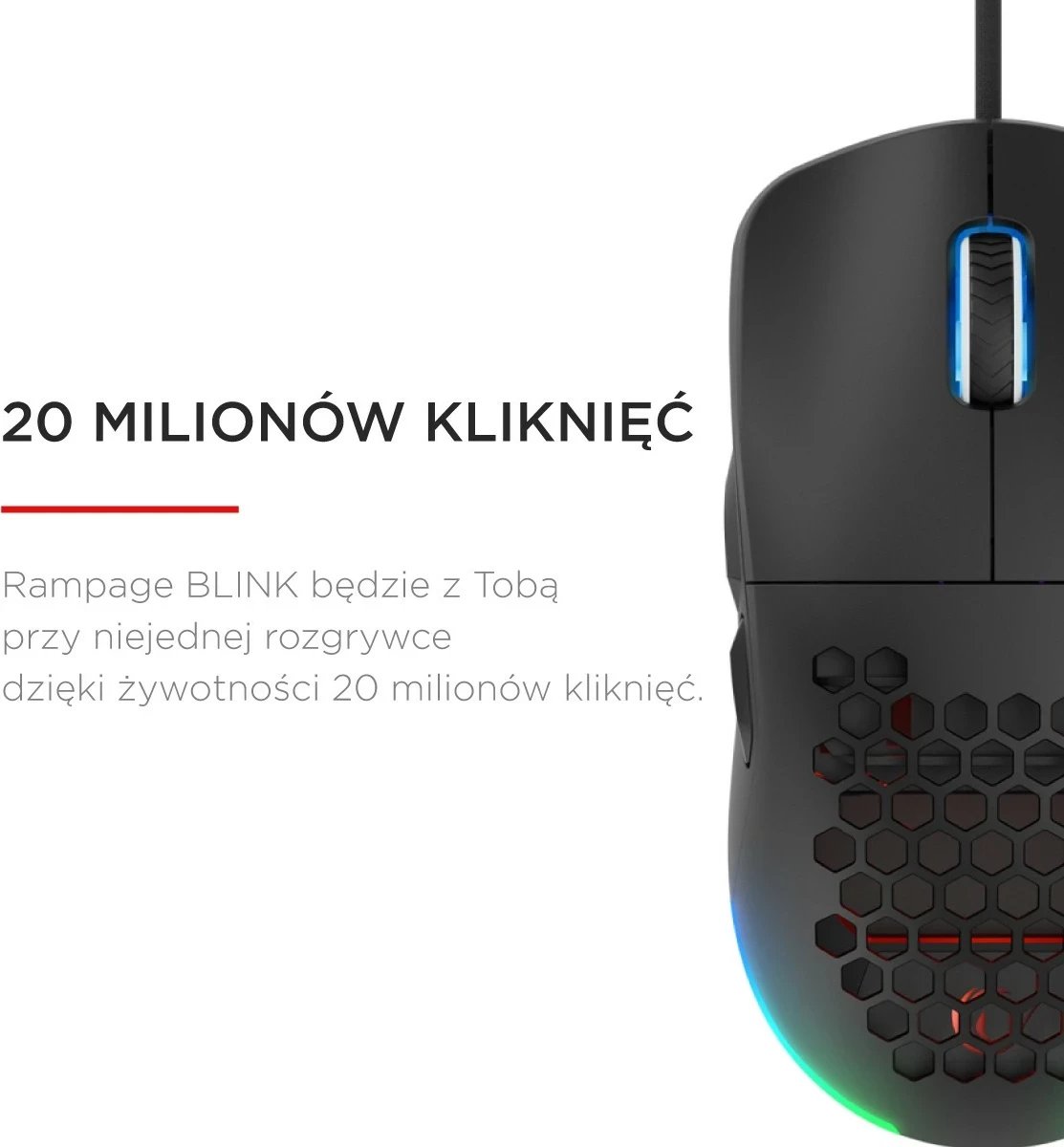 Maus Rampage BLINK, RGB, sensor optik, 12800 DPI, i zi