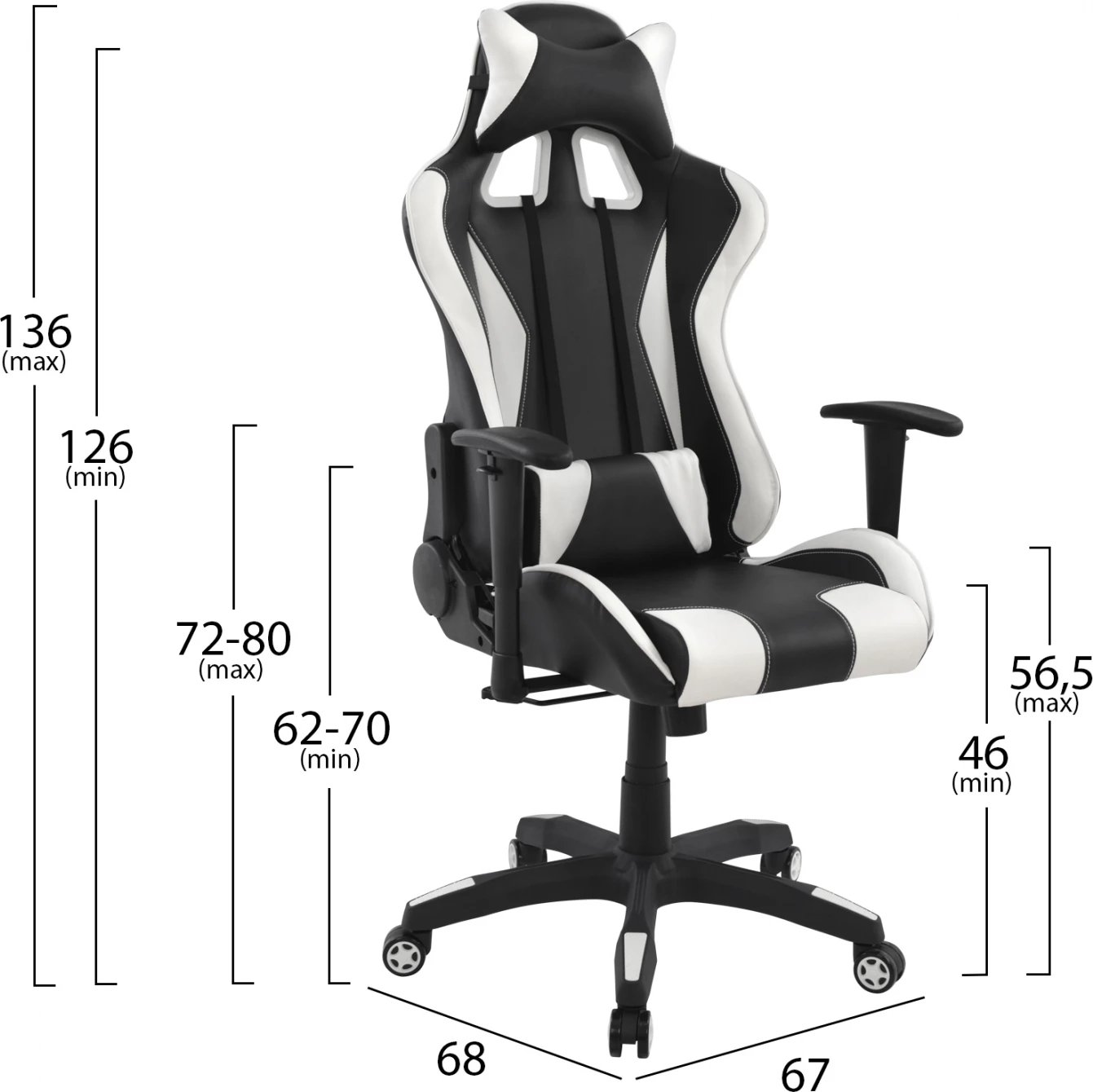 Karrige për gaming zyre FH1062.04 Speed, e zezë dhe e bardhë, PU, 68.5 x 71.5 x 133.5 cm