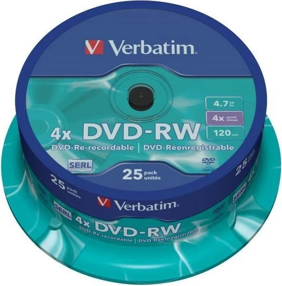 DVD-RW Verbatim 4.7 GB, 25 copë, Argjendtë