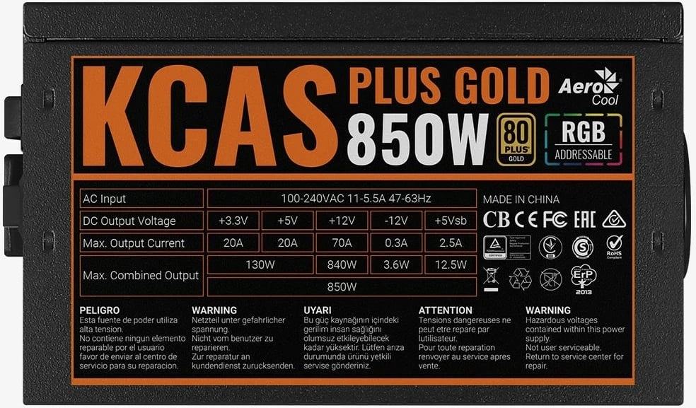 Furnizues energjie Aerocool KCAS PLUS GOLD, 850W, 20+4