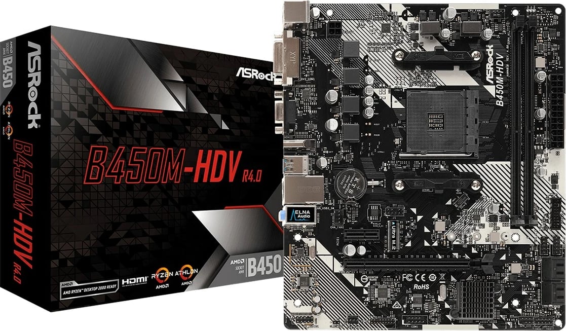 Pllakë amë Asrock B450M-HDV, AM4 micro ATX