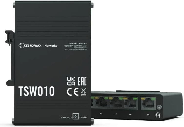 Switch Teltonika TSW010, 5 porte Fast Ethernet, PoE, Alumini, E zezë