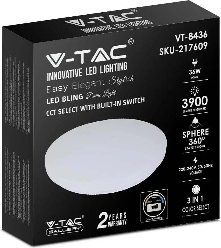 Plafond V-TAC VT-8436-M-N 36W IP20 CCT 3000K-6400K e bardhë