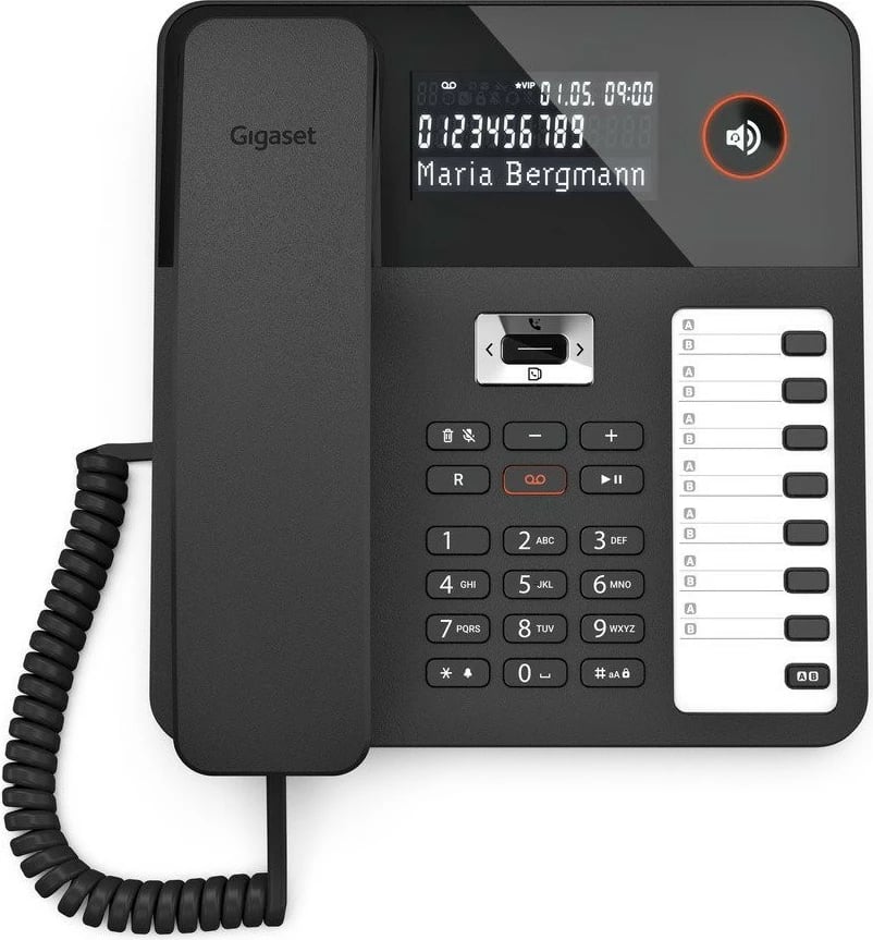 Telefon DECT Gigaset DESK 800A, dorëzues me kabllo, 200 kontakte, i zi