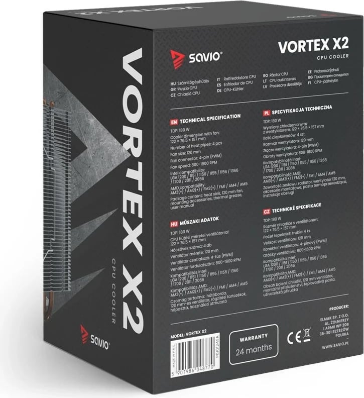 Kasë CPU SAVIO VORTEX X2, e zezë