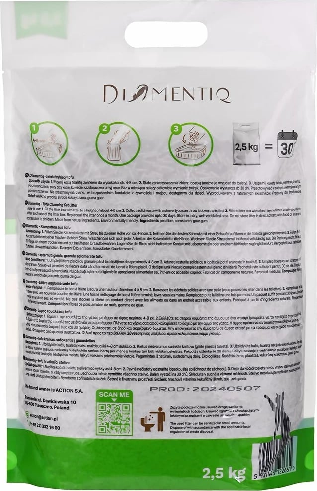 Leter për mace DIAMENTIQ Tofu Neutral Ultra clumping, 2.5 kg