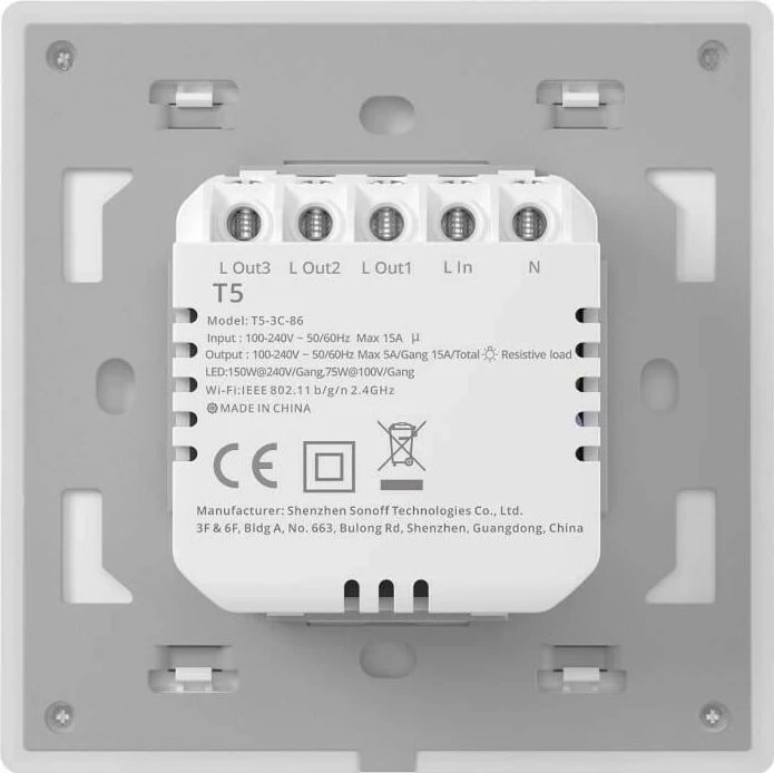 Switch Sonoff TX T5 4C, WiFi, i bardhë