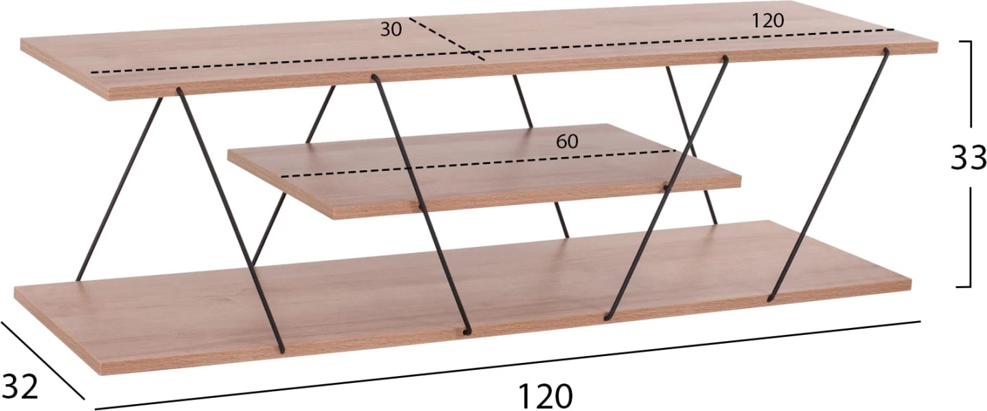Mbajtëse TV TARS, FH8922.11, melaminë, ngjyrë druri natyral dhe e zezë, 120x32x33H cm
