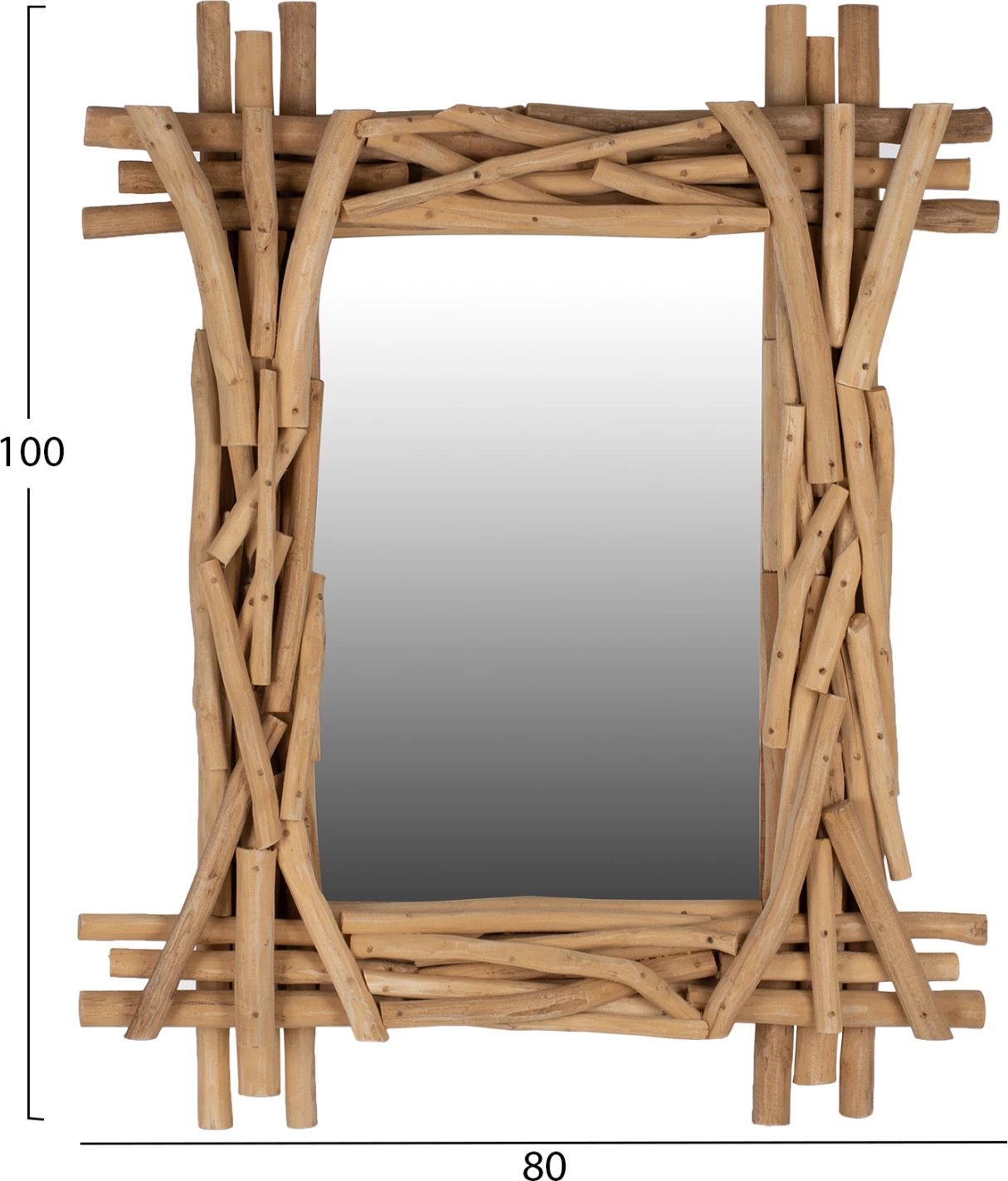 Pasqyrë dekorative, degë teak natyrale, FH1, 100x80 cm