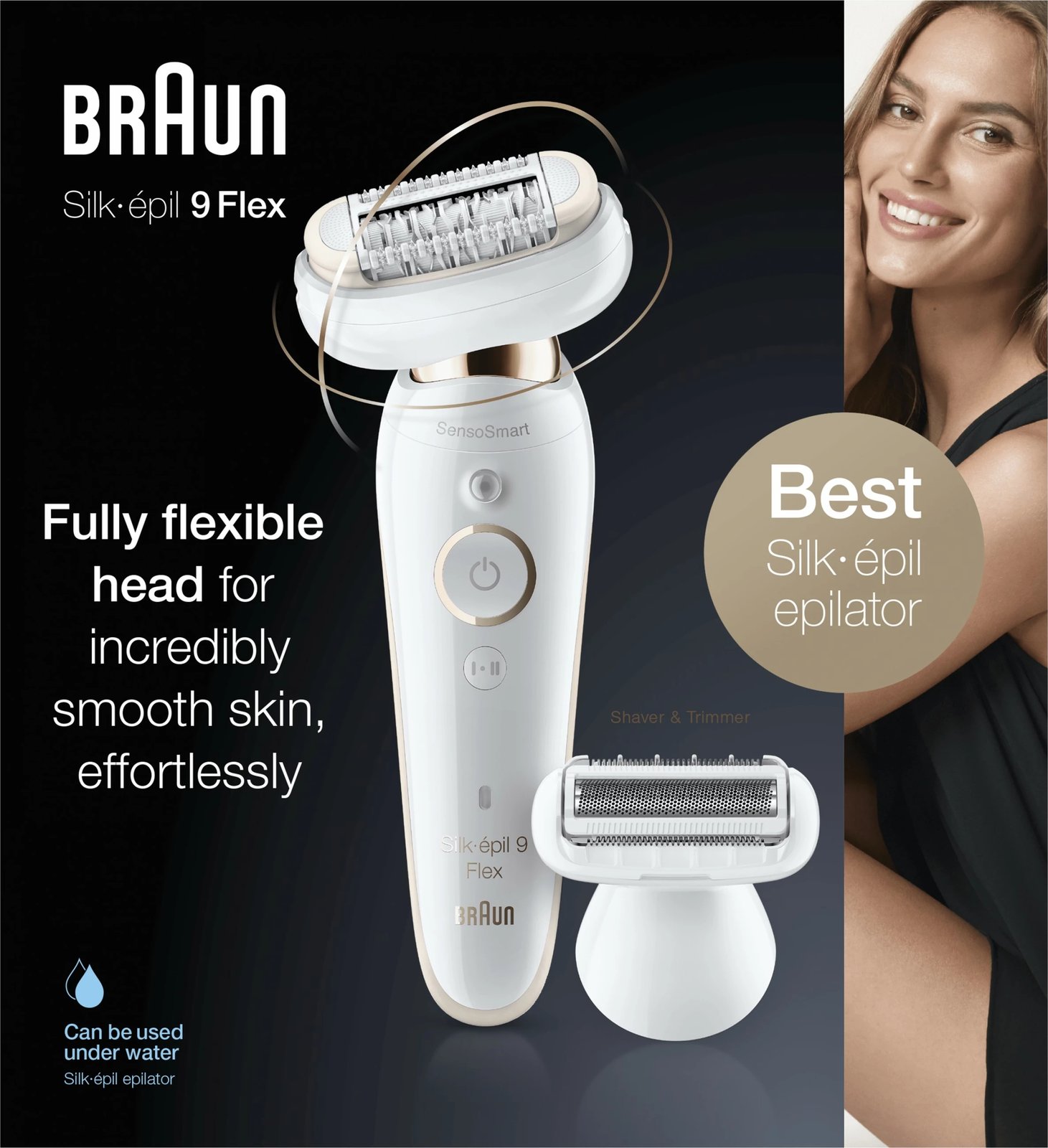 Epilator Braun Silk-épil 9 9-006 Flex, 40 piskatore, MicroGrip, SensoSmart, i bardhë