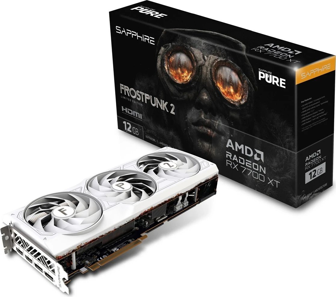 Kartelë grafike Sapphire PURE Radeon RX 7700 XT Frostpunk 2 Edition, 12 GB, e bardhë