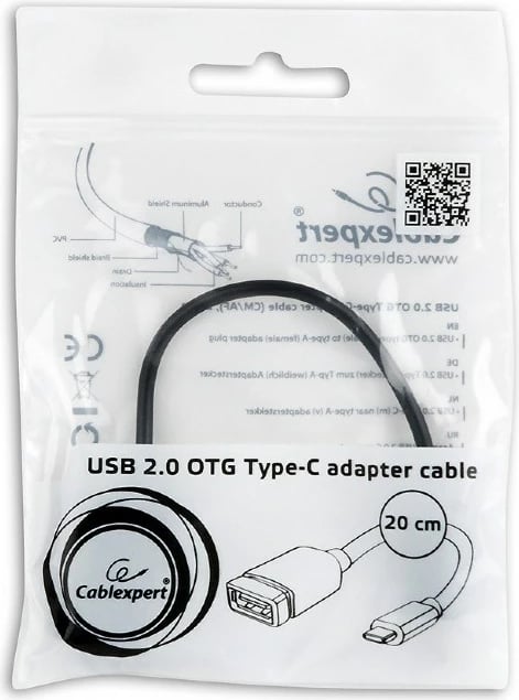 Kabëll Gembird A-OTG-CMAF2-01, 0.2 m, USB C, USB A, e zezë