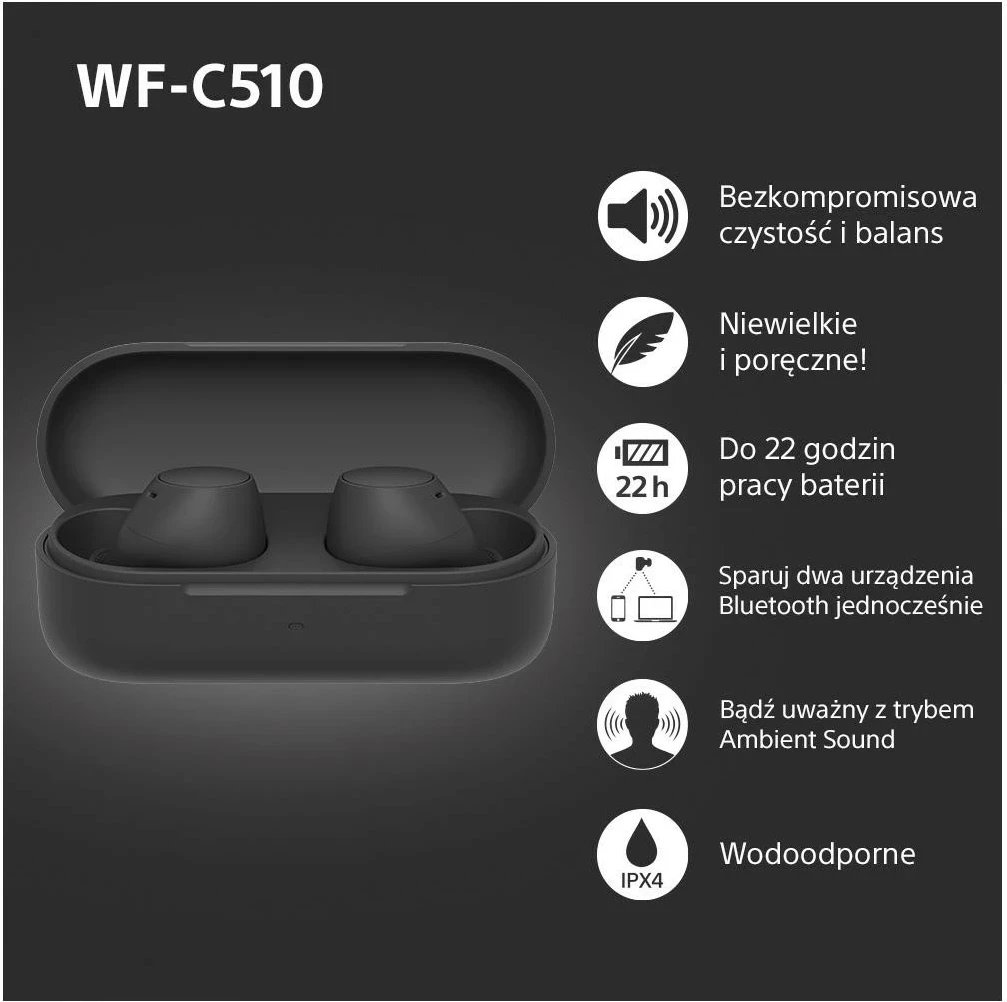 Kufje Sony WF-C510, True Wireless, Bluetooth 5.3, të zeza