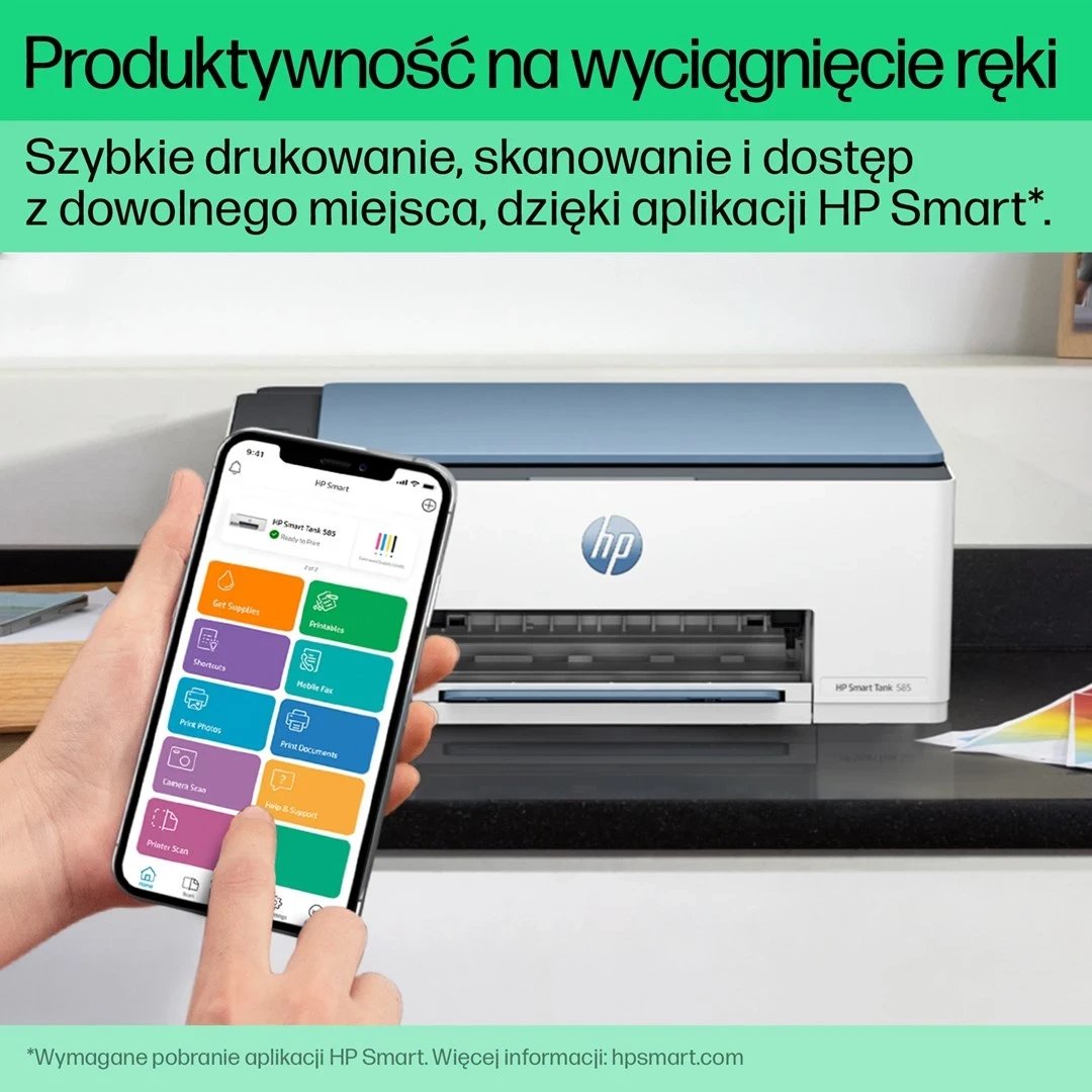 Printer i Mençur HP Smart Tank 585, për Shtëpi dhe Zyrë në Shtëpi, Blu