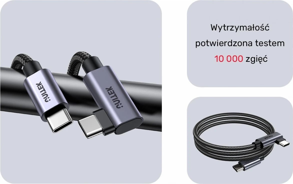 Kabllo Unitek USB-C këndore 90° PD100W 2m, ngjyrë zi-hiri