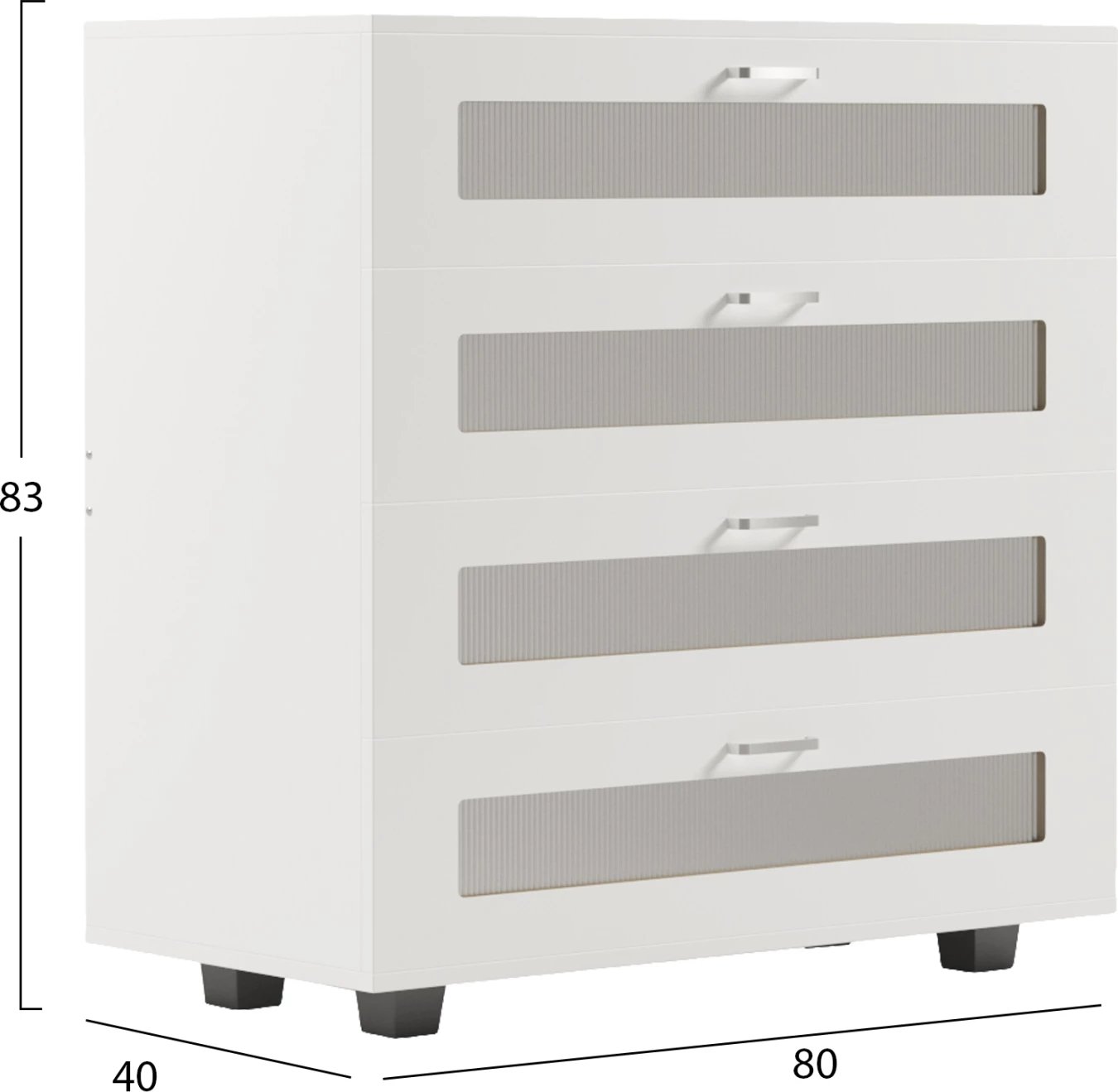 Komodinë THORGAN FH9880.03 melaminë e bardhë-4 sirtarë 80Χ40Χ83Hcm