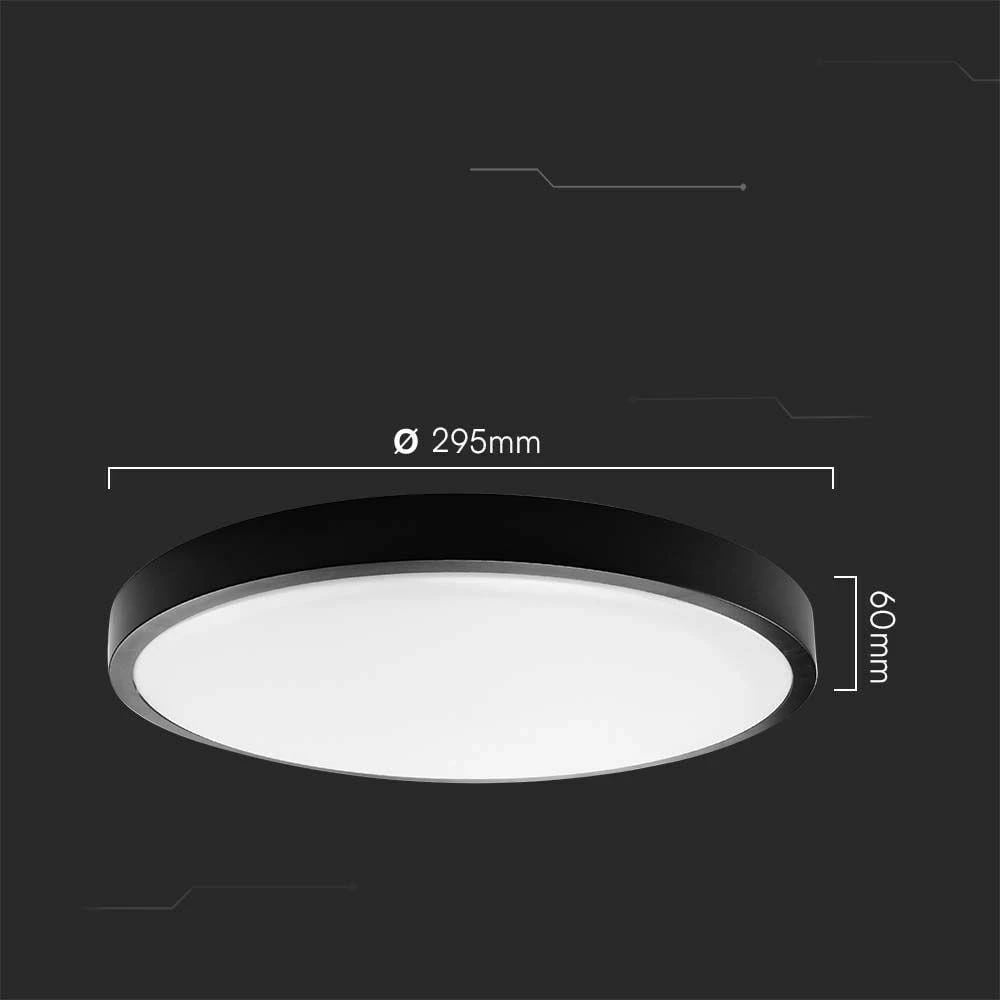 Plafond V-TAC VT-8618S 18W LED IP44 30cm me sensor lëvizjeje 4000K 1830lm, e zezë