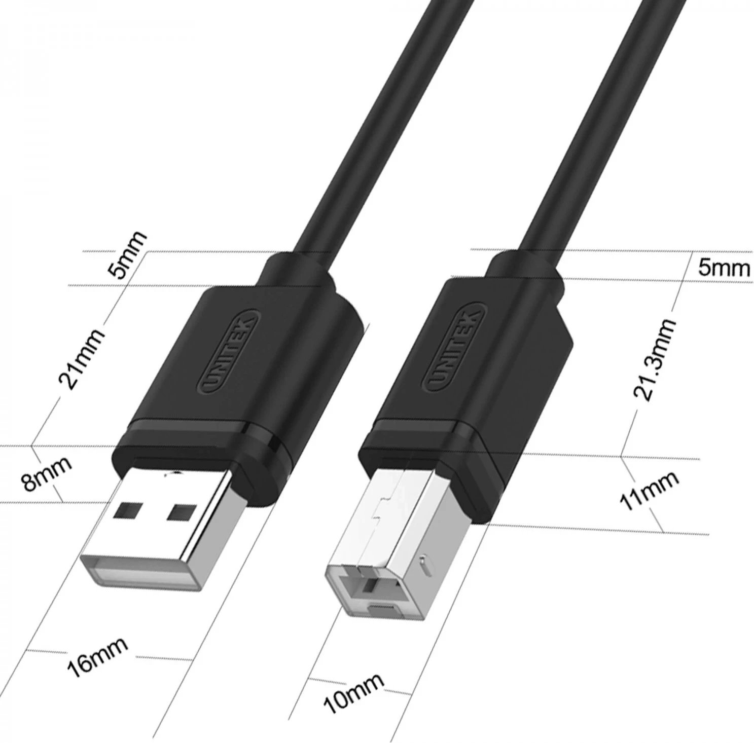 Kabllo USB A/B Unitek, 2.0m, e zezë