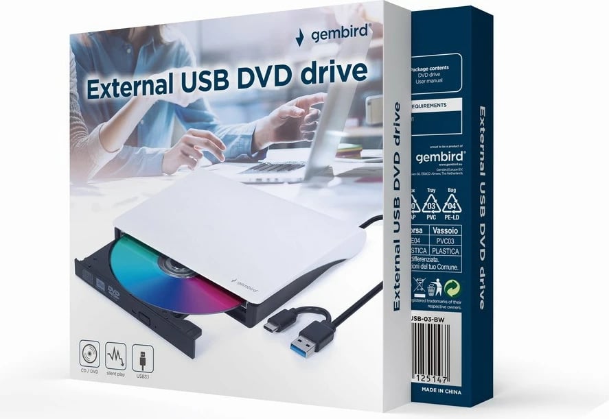 DVD Jashtëkorporal GEMBIRD DVD-USB-03-BW, me USB, i zi dhe i bardhë