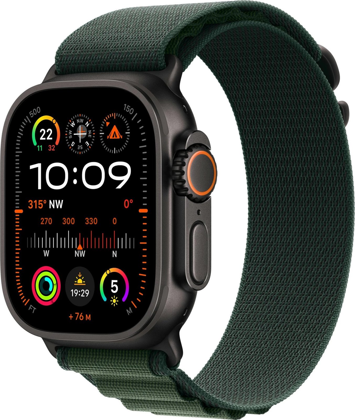 Rrip Apple 49mm Alpine Loop, Ngjyrë Jeshile e Errët, Madhësi Mesme, Përfundim Titanium i Zi