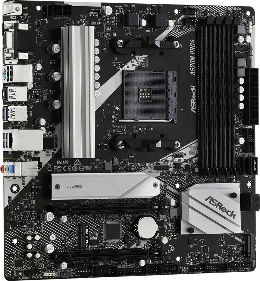 Pllakë amë Asrock A520M, 64GB, Socket AM4 micro ATX, 