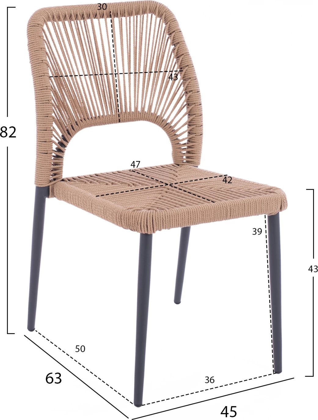 Set për darkë 4 copë, tavolinë 120x80 dhe karrige me litar FH11534.02