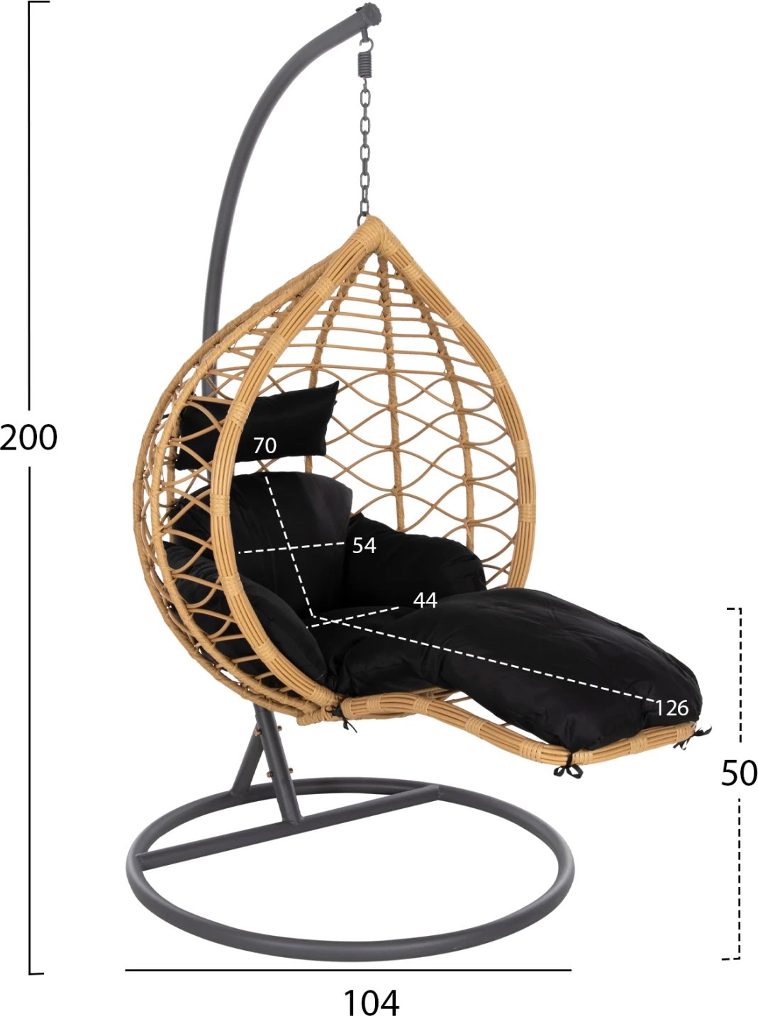 Fole varëse njësh me mbështetëse këmbësh, GRACIE FH5755.02, ratan sintetik, ngjyrë bezhë, kornizë çeliku gri, Φ104x200H cm