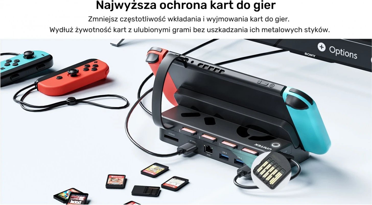 Stacioni i dokimit për Nintendo Switch Unitek, 100W 4K, i zi