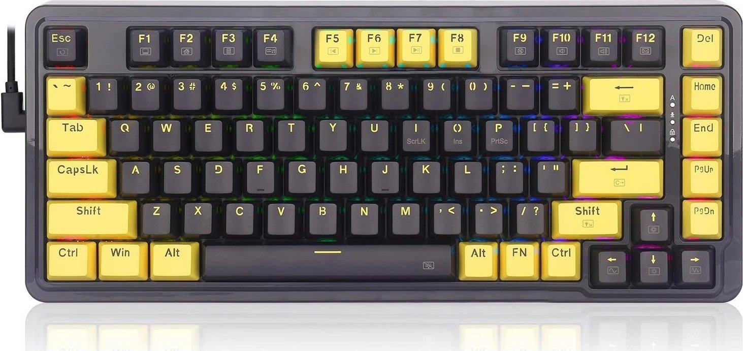 Tastierë mekanike Redragon K649PY-RGB, RGB, 82 taste, e zezë-verdhë