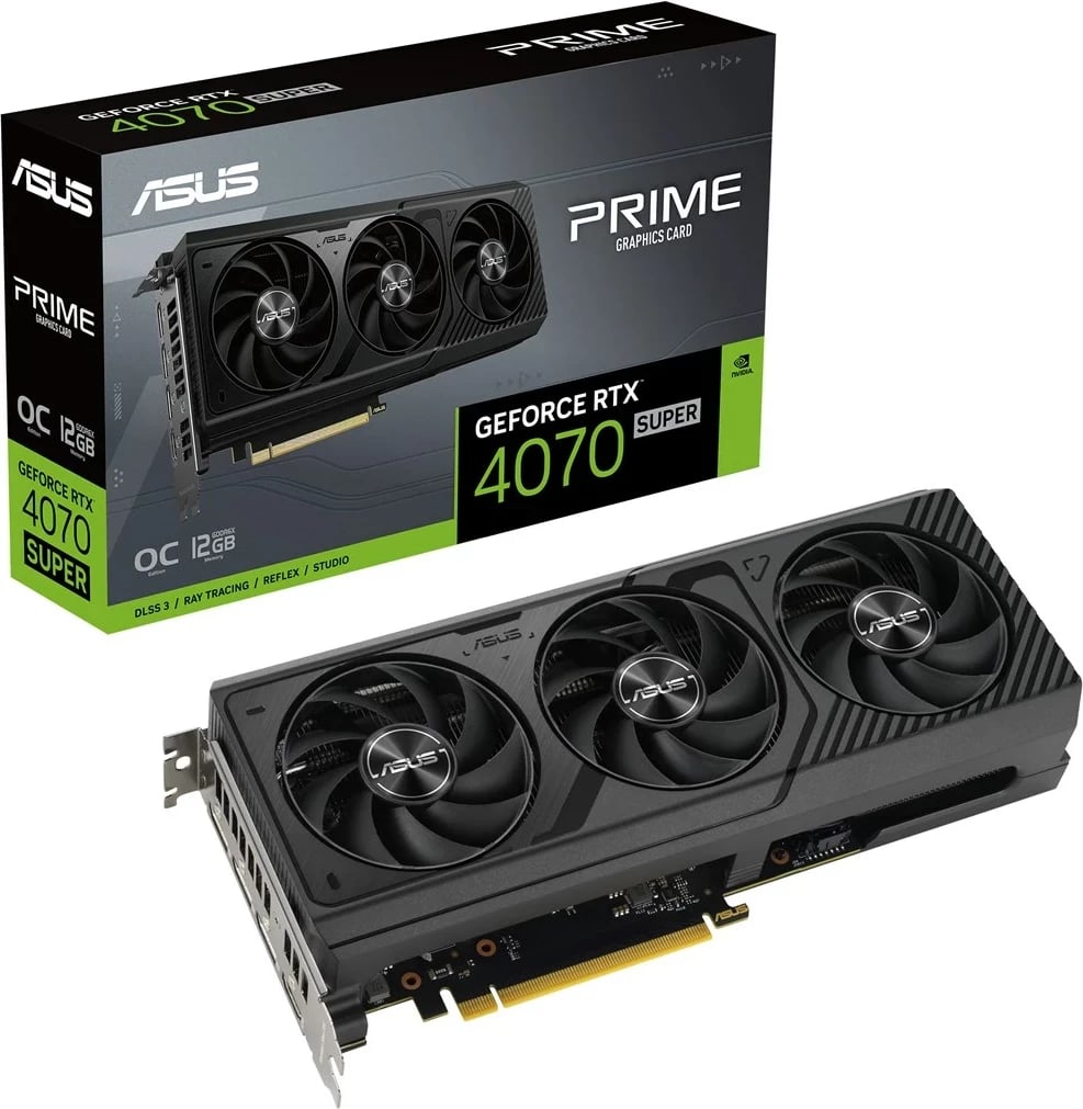 Kartelë grafike ASUS Prime RTX4070S-O12G, NVIDIA GeForce RTX 4070 SUPER, 12 GB, e zezë