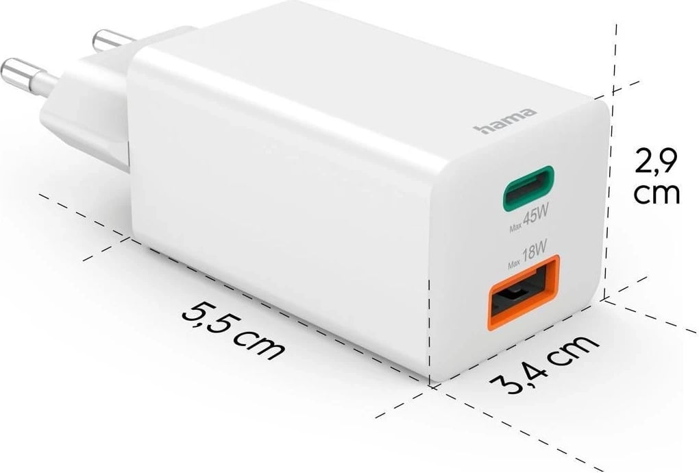 Karikues Hama 45W USB-C, USB-A, i bardhë