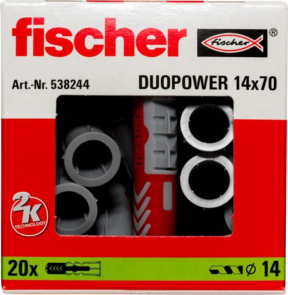 Fischer DuoPower 20 copë Wall plug 70 mm, Gri