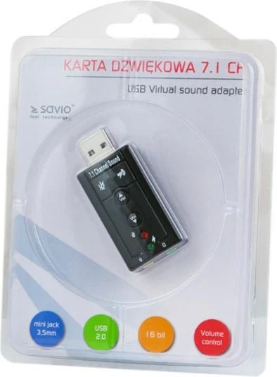 Kartë audio Savio AK-01 USB- Audio 7.1, e zezë