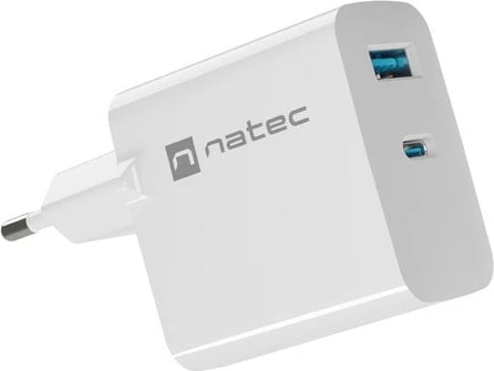 Karikues NATEC RIBERA GAN 1x USB-A + 1x USB-C 65W, i bardhë