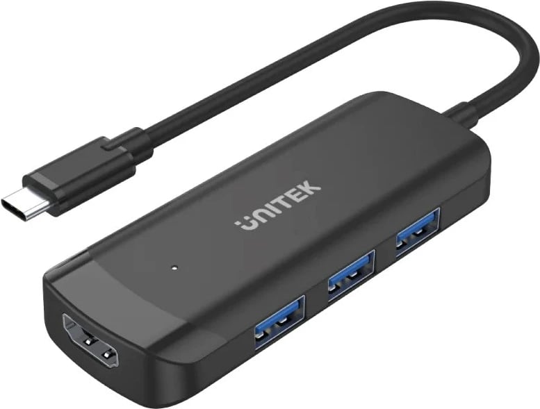 Përshtatës Unitek hub USB-C, 3 X USB-A 3.1, HDMI, e zezë 