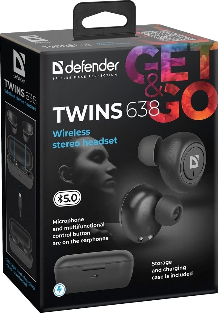 Dëgjuese Defender Twins 638, të zeza