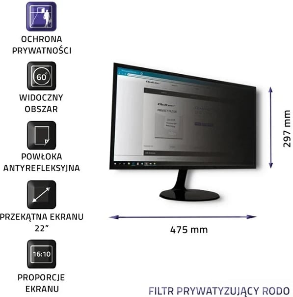 Filteri i Privatësisë për Monitor Qoltec 51056, 22", 16:10