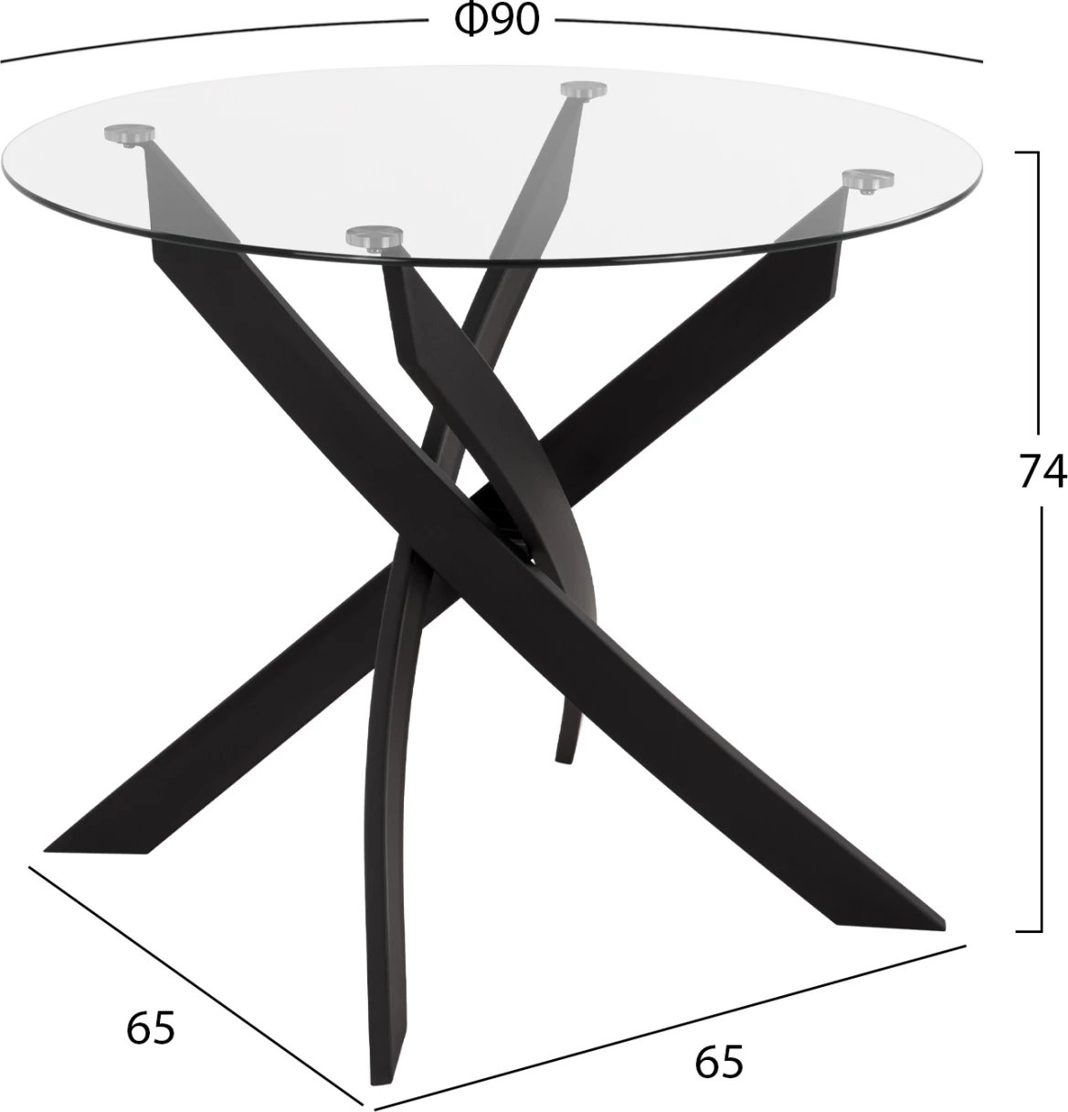 Set për darkë 5 pjesë FH11095.01 tavolinë me xham të kalitur Φ90x74Hcm & 4 karrige me kadife gri