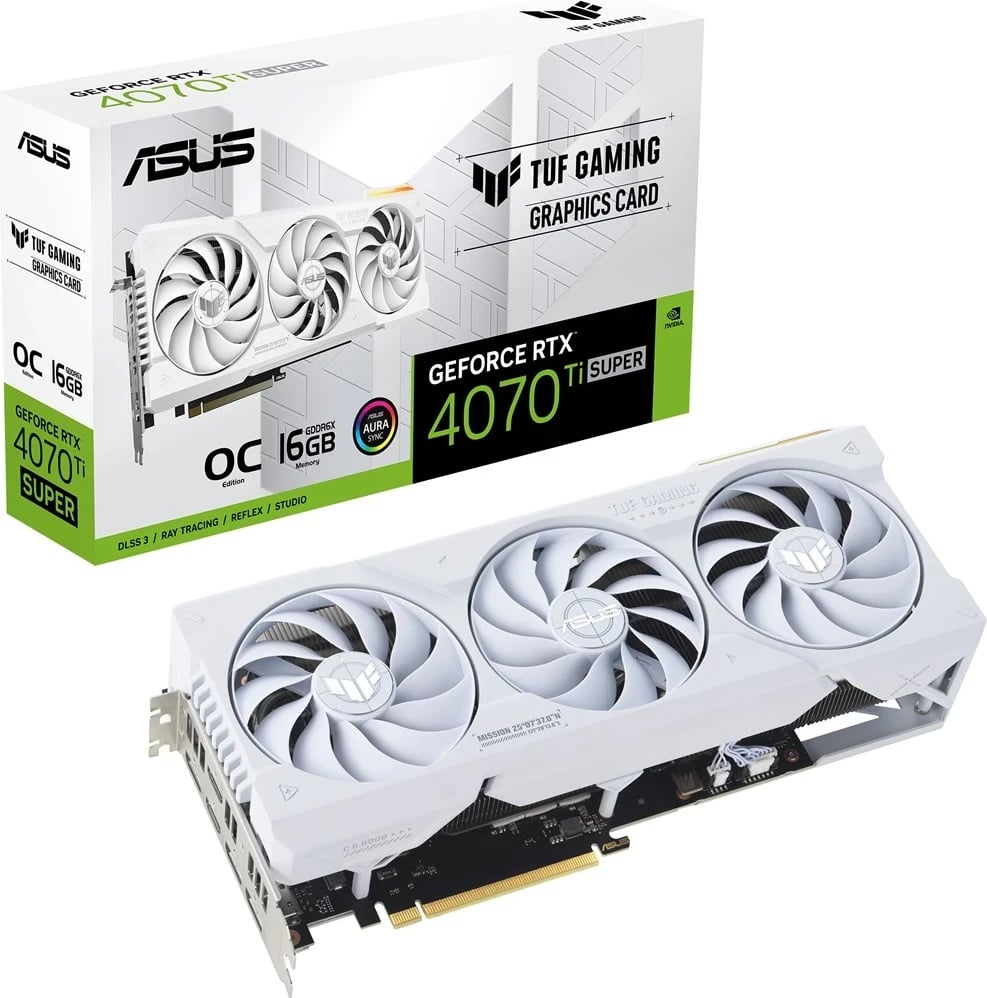 Kartë Grafike ASUS TUF Gaming TUF-RTX4070TIS-O16G-WHITE-GAMING, NVIDIA GeForce RTX 4070 Ti SUPER, 16 GB GDDR6X, e bardhë