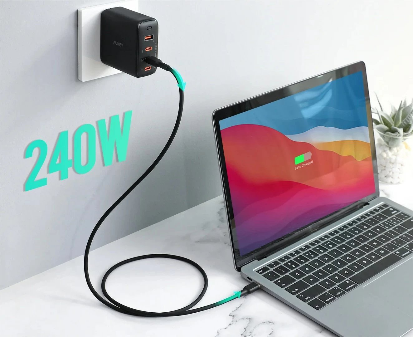 Kabllo USB-C AUKEY CB-SCC241 240W 1m e zezë