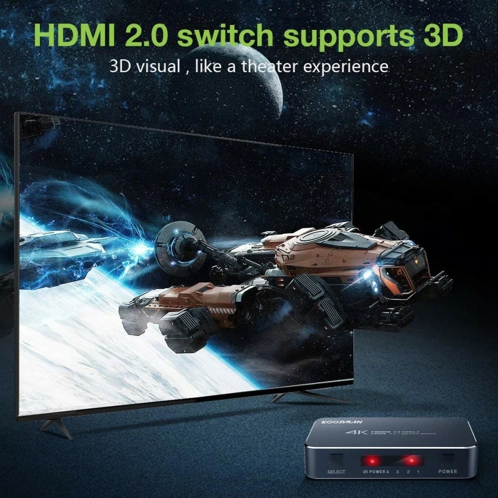 Switch HDMI Techly 367171, 3 porte, 4K 60Hz, me pilot IR, e zezë