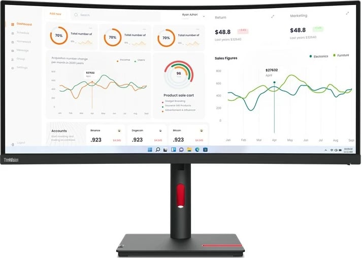 Monitor Lenovo ThinkVision T34w-30, 34", 3440 x 1440, LED, 6 ms, Raven Black