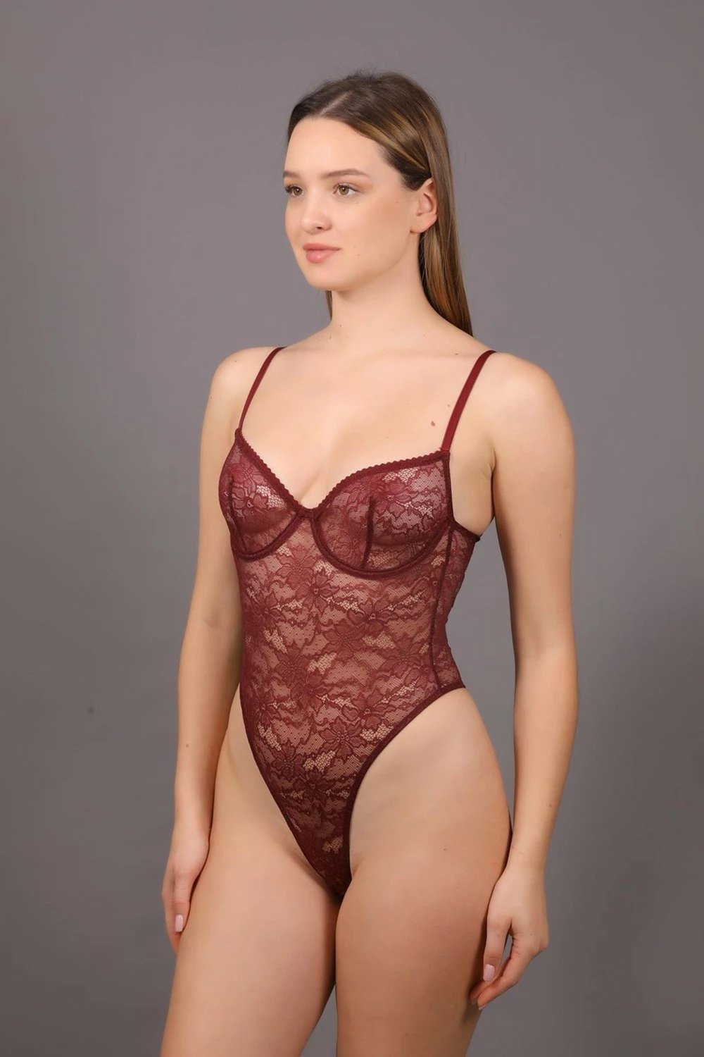 Body për femra C&city Unsupported Lace Stud C15088, e kuqe