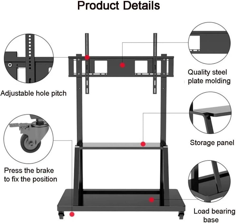 Stojak TV Techly 105575, 55-100", 150kg, me rafte, i zi