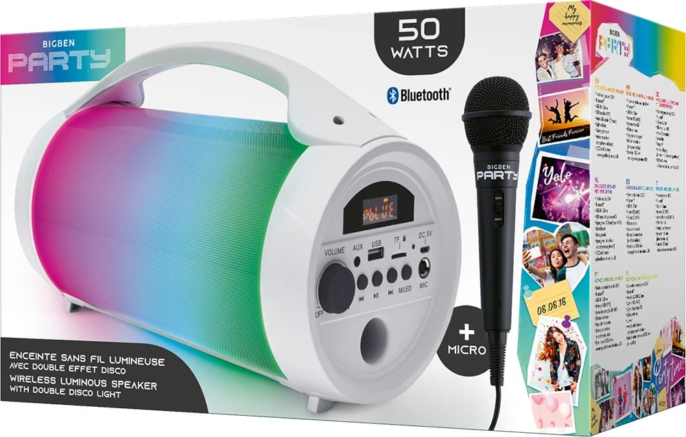 Boks BIGBEN PARTY LUMINOUS BT 50W SD AUX USB i bardhë