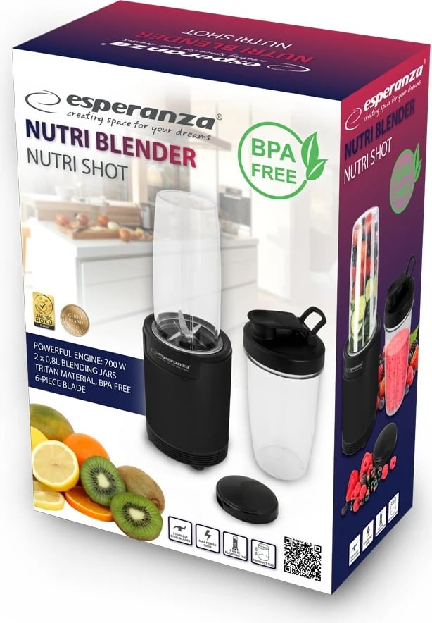 Blender për smoothie Esperanza EKM029, 6 në 1, 700W, i zi